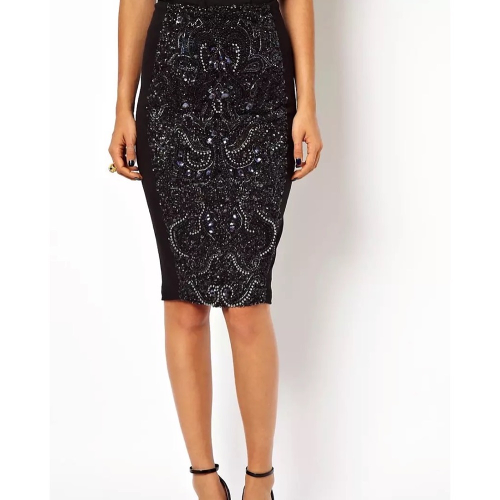 Needle & Thread Jewel Pencil Skirt Hand Embellished Beaded